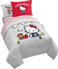 Sanrio Hello Kitty Twin Size Comforter Set - 5 Piece Red Grey Bedding Inclu...