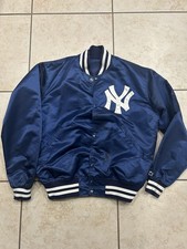 VINTAGE 80s New York Yankees STARTER Satin Jacket Large Button Bomber USA Made