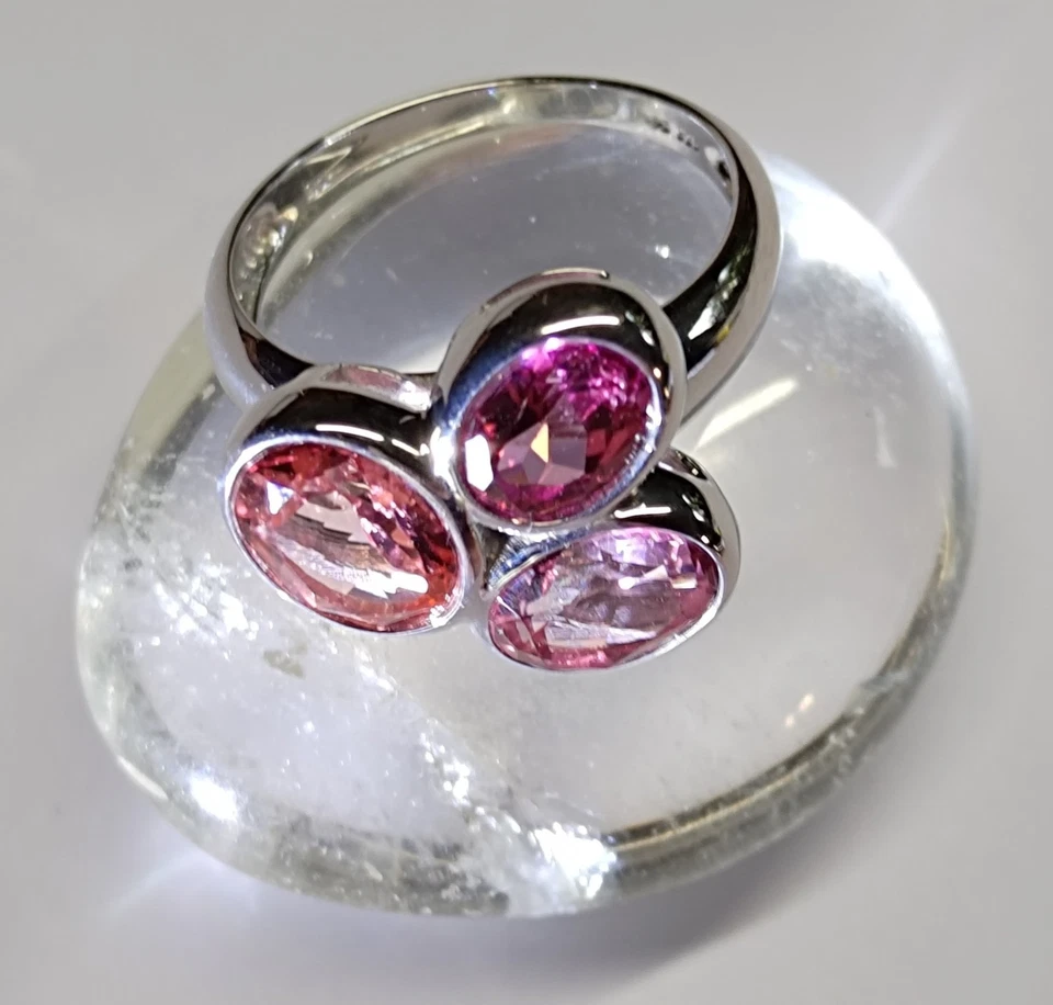 TOPASRING GR20(ca62)925/-SILBER Rhodiniert, 3x Pink Topas  sehr Selten - Bild 4 von 4