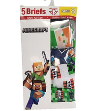 MINECRAFT Boys Underwear 5-Pack Briefs - Size 8 - 100 Combed Cotton - NIB