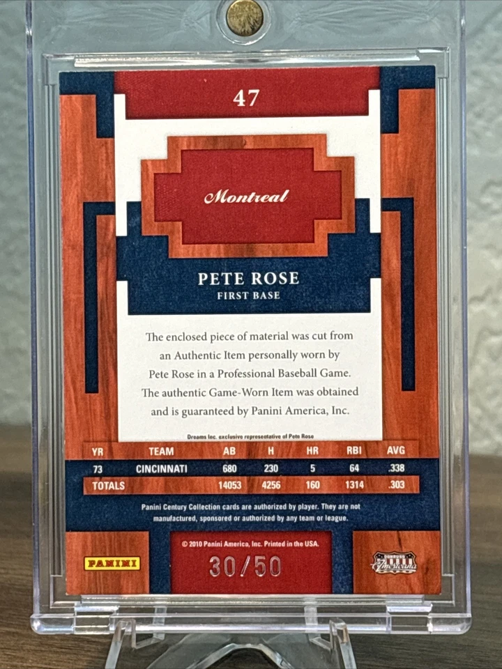 2010 Panini Century Collection Pete Rose Game Worn Jersey Patch /50 #47 Reds  - Image 2 of 3