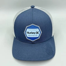 Hurley Yupoong Trucker Hat Blue Mens OSFM Snapback Patch Logo Meshback