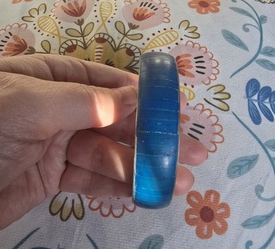 Vintage Brass Bangle with Blue Dyed Bone Inlay Handcrafted Mosaic Design Jewelry