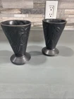 Vintage Nelson McCoy Pottery Vase with Leaf and Berry Design Set Of 2 Black
