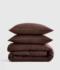 NWT QUINCE EUROPEAN LINEN KING / CAL KING DUVET COVER SET ESPRESSO MSRP 214