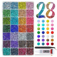 28 Color Resin Rhinestones w B7000 Jewelry Glue for Bedazzling Crafting Flatb...