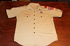 Boy Scouts of America BSA Men's Shirt Tan X-Large XL Sewn Patches Short Sleeve