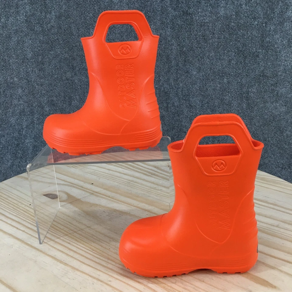 Botas maestras para exteriores niño pequeño 7 naranja impermeables lluvia tirar de la punta roud logotipo Foto 2 de 4