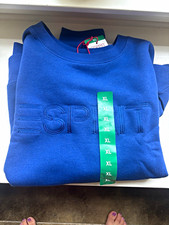 Esprit Women s Blue Crewneck Logo Pullover Sweatshirt Long Sleeve XL