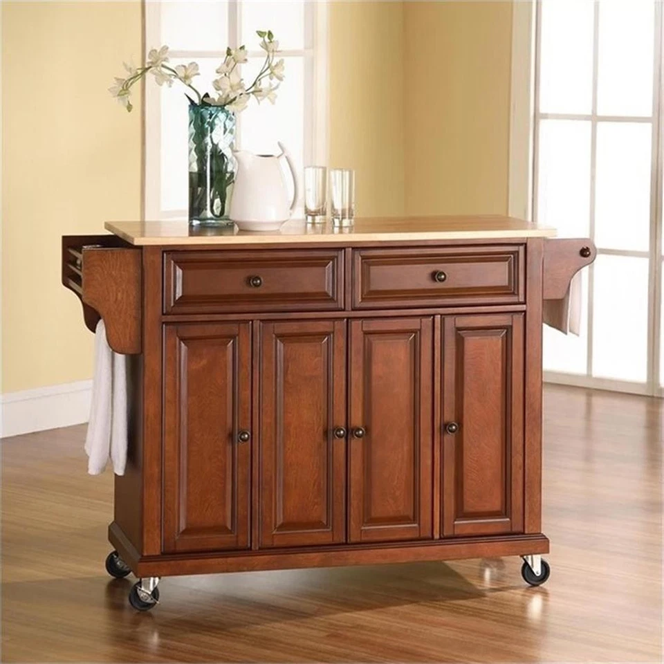 Crosley Furniture Natural Wood Top Kitchen Cart in Cherry/Natural - Image 3 of 4