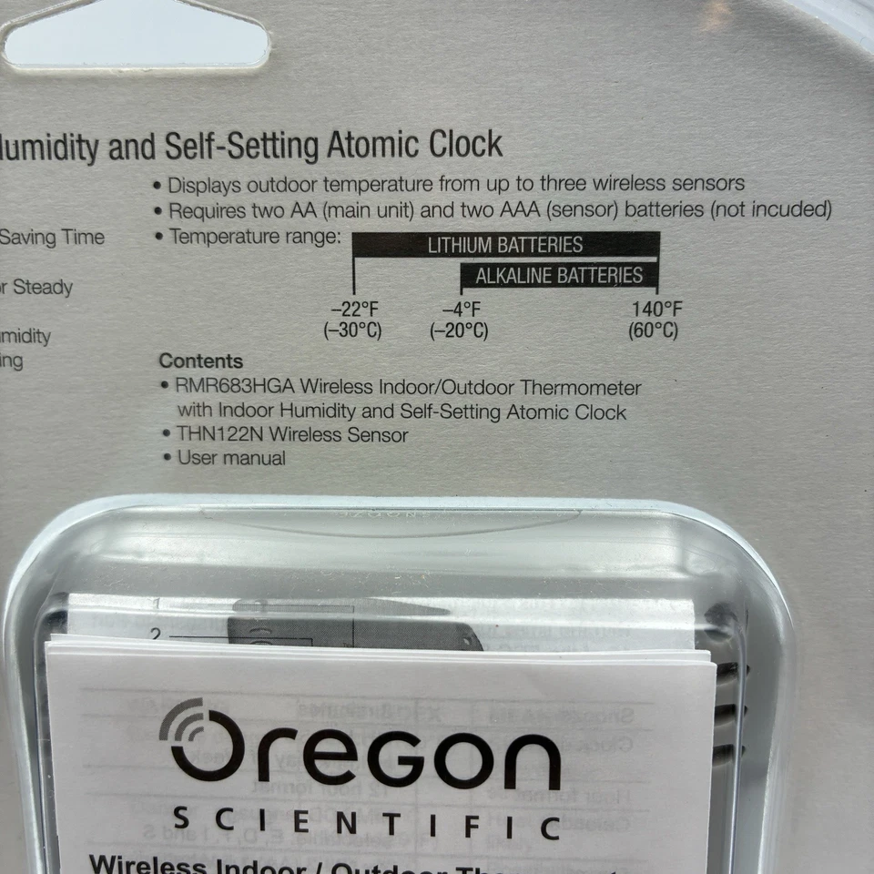 Oregon Scientific In/Out Thermometer Indoor Humidity Atomic Clock NEW RMR683HGA - Image 4 of 4