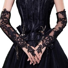 Long Lace Fingerless Elbow Gloves - Sheer Mesh Tulle Opera Wedding Gloves for...