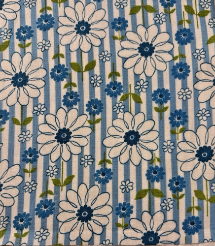 Vintage 1930's-40's feedsack fabric piece 9x11" blue and white daisies