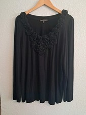 Adrienne Vittadini Women's 2 Xl Black Sweater V Neck w/Rhinestones Flowers