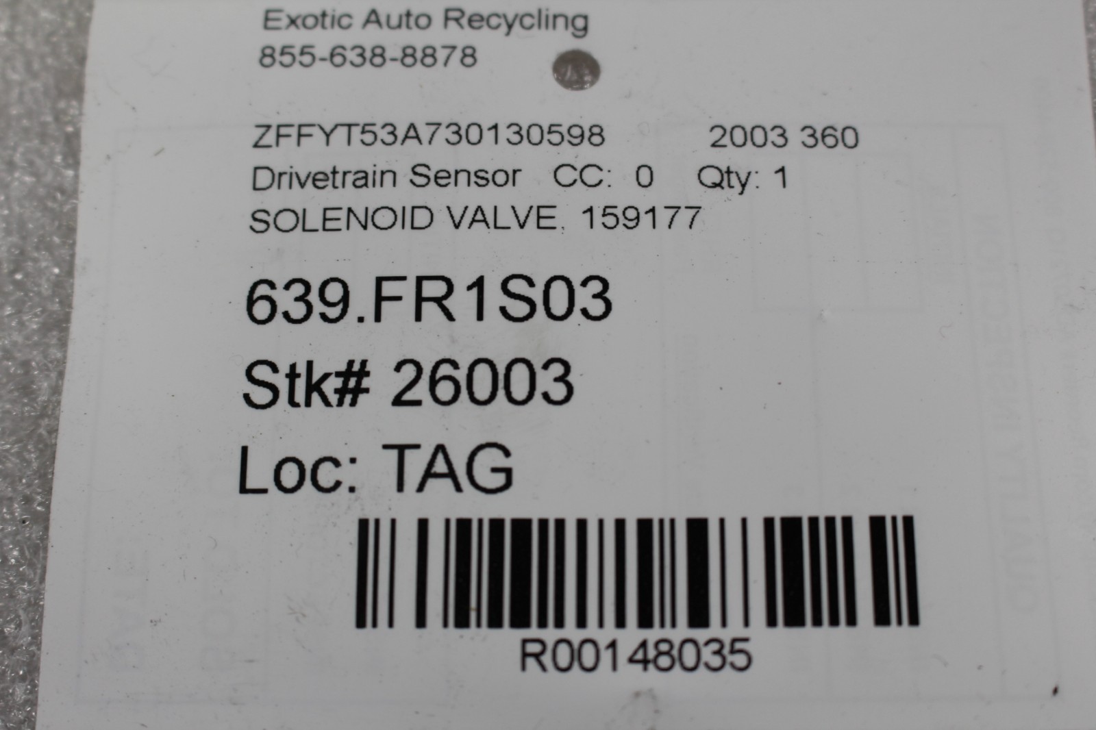 Ferrari 360, F355, 456, 550, Solenoid Valve, Used, P/N 159177