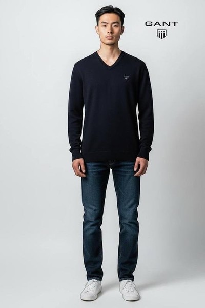 Men Gant Sweater Navy Wool XS