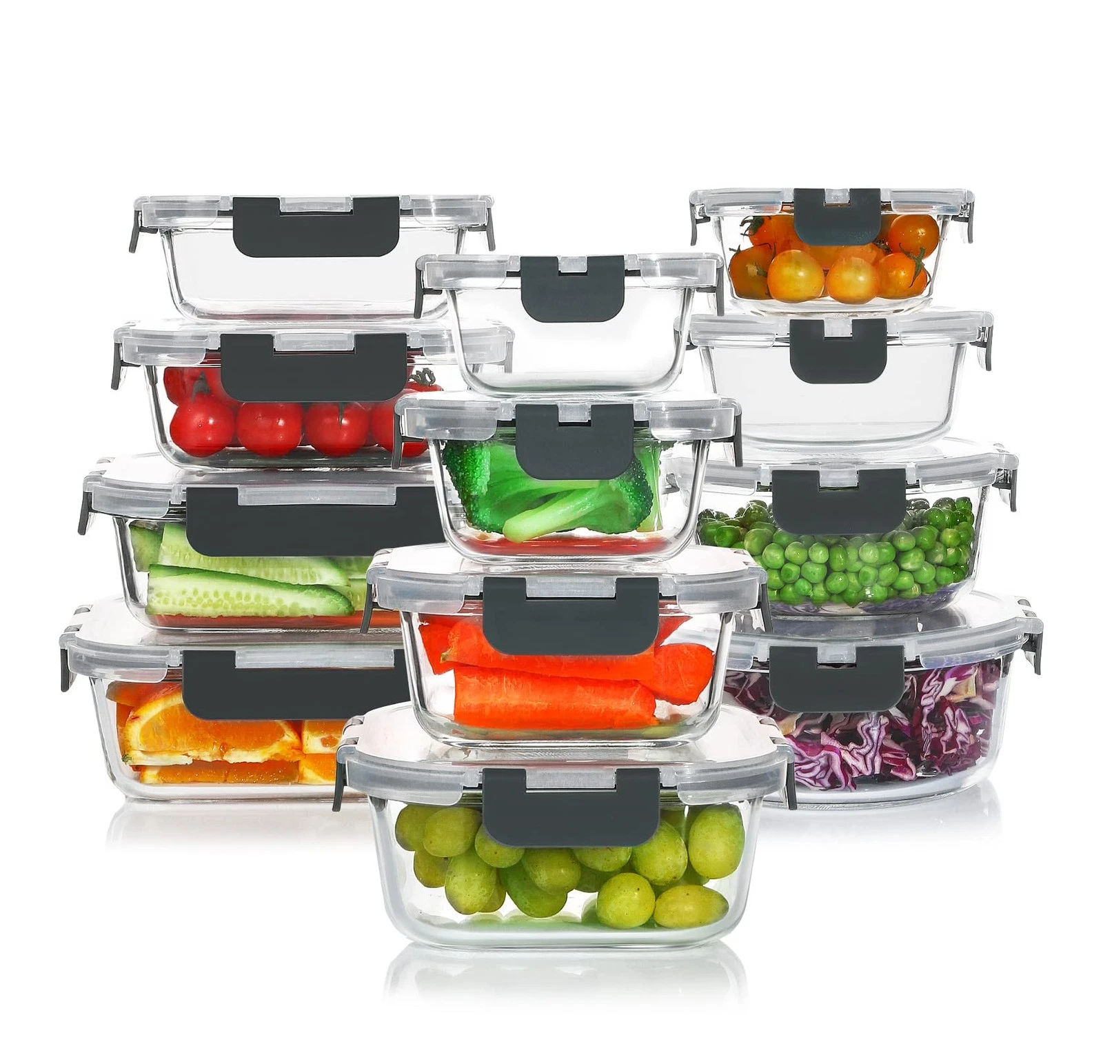 24 Pieces Glass Food Storage Containers Set, Meal Prep Containers, BPA-Airtig...