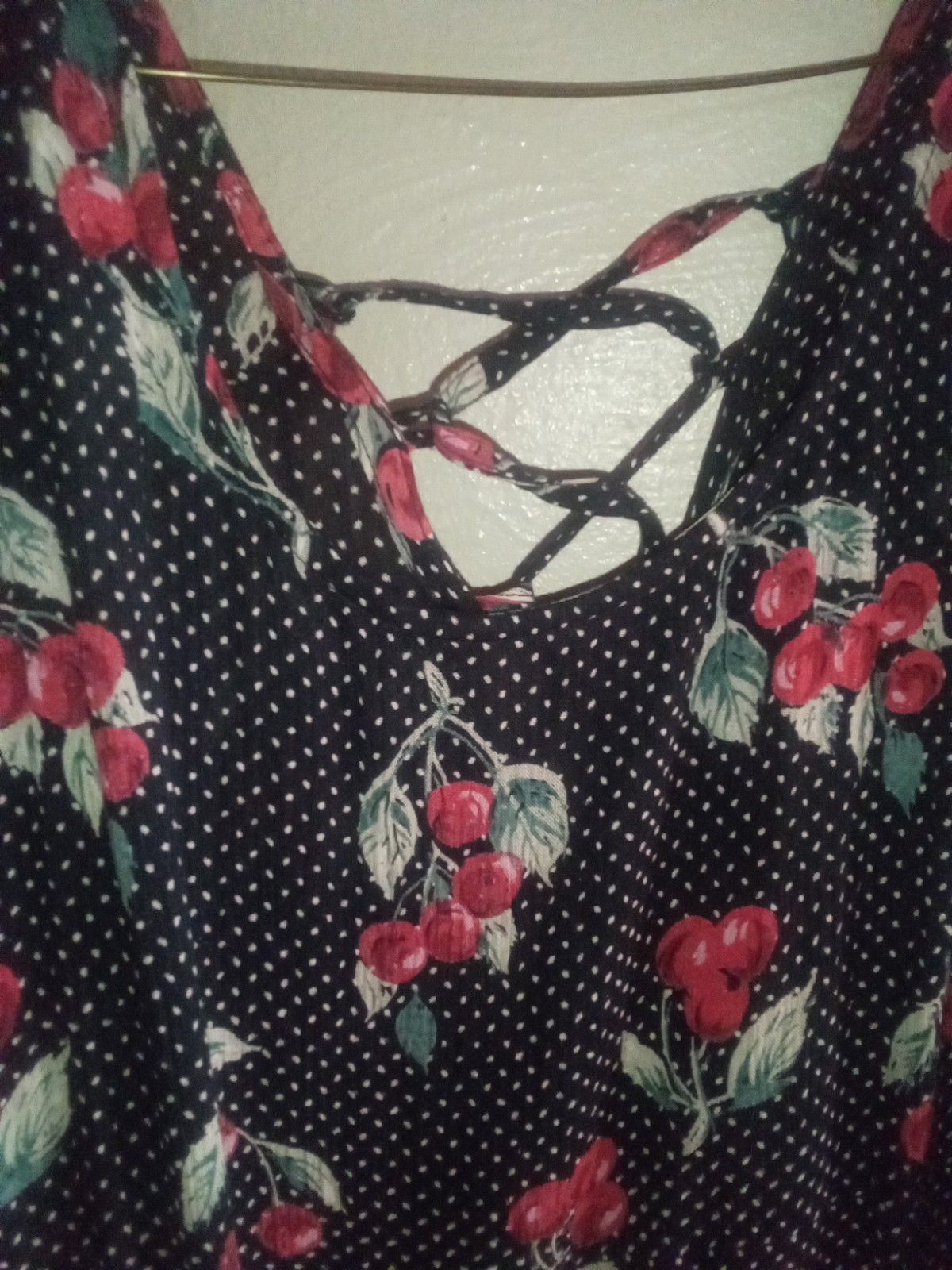 Vtg, Erica Taylor Dress, Black With Cherries Small , Cris Kross Tie Back, Whimsy