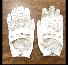 Vintage Genuine Deer skin Driving Gloves Cream Snap Women  s Ladies 6 1/2 Small