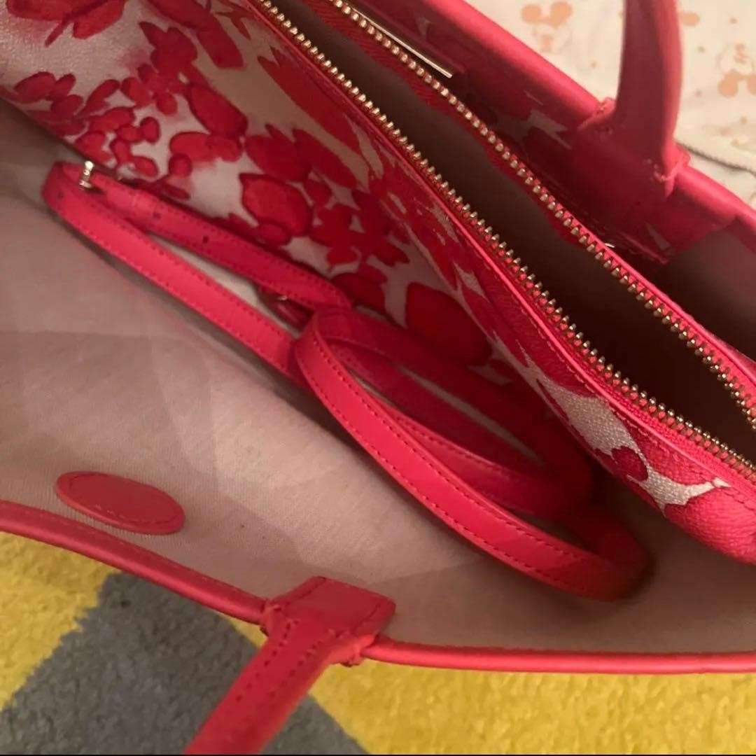 Tory Burch Mini Tote Bag Leather Suede Floral Red Women's From Japan thumbnail 3