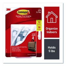 3M Command Damage-Free Hanging 12 Large Utility Hooks  with 18 Large Strips 5lb 0.97 per strip