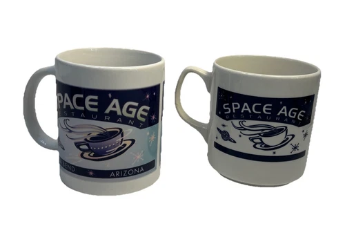 Coffee MugsCups Space Age Restaurant Ware 2 Ct Blue/ White VTG 10 Oz