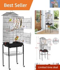 Spacious Metal Bird Cage with Mobility Stand and Safety Features for Budgies