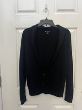 PRE-OWNED GAP WOMEN'S SHAWL COLLAR BUTTON FRONT CARDIGAN- BLACK- SMALL