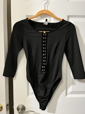Women's Spandex Long Sleeve Double U-Neck Bodysuit, S