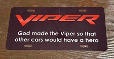 Dodge Viper Front License Plate Tin Aluminum Metal Black Automotive Vanity 12x6