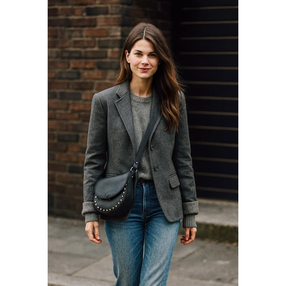 Blazer vintage años 90 Evan Picone gris lana talla 12 academia tranquilo lujo clásico Foto 2 de 4