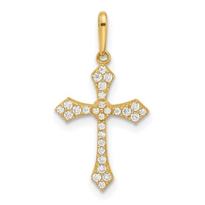 14k Yellow Gold CZ Passion Cross Pendant for Women Polished Solid