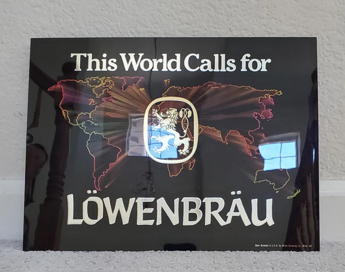 Vintage 1980's Lowenbrau Beer , Mirrored Bar Beer Sign Ad- Size