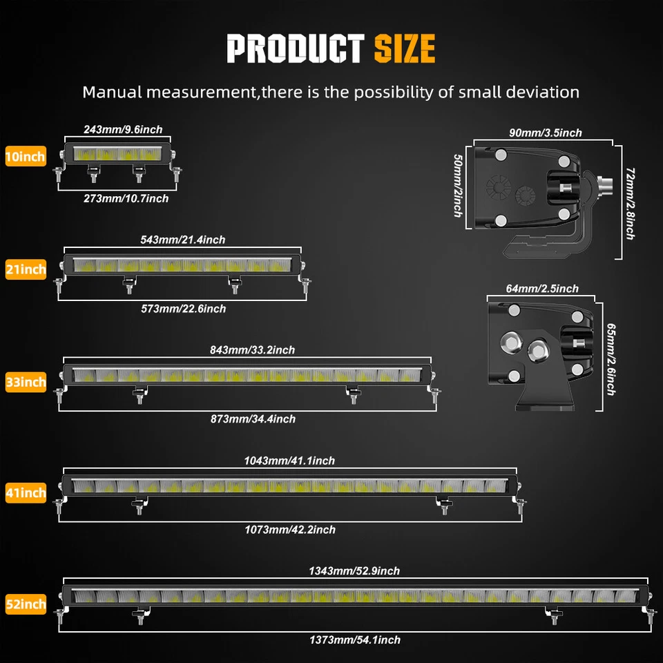 Curved 10 22 32 42 52" LED Work Light Bar W/Amber DRL Driving Fog 4X4 Offroad - Image 2 of 4