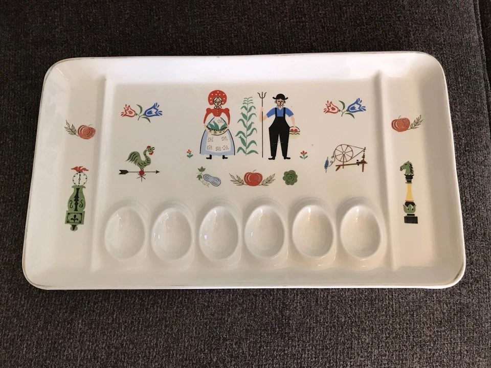 Bandeja de huevos dividida vintage de arte popular Pennsylvania holandesa Amish 15,5x13 Foto 3 de 4