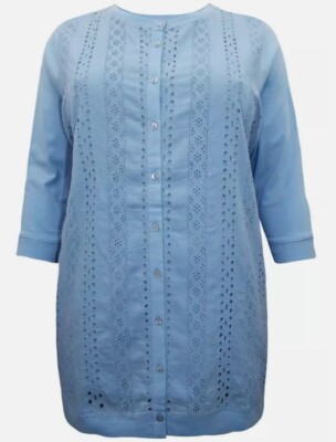   BLAUES BRODERIE ANGLAISE TOP  NUR NOTWENDIGKEITEN 18 20 22 24 26 28 30 32 34 36*