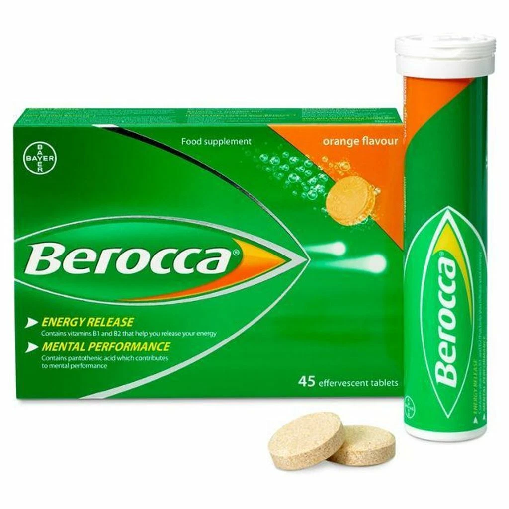 Berocca Orange Flavour Energy Vitamin C B1 B2 B3 B5 B12 & Magnesium - 45  Tablets