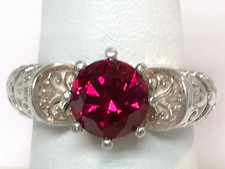 Red Lab Ruby Size 7.5 Ring 925 Sterling Silver Filigree 2.50ct USA Made