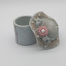 Victorian Hat Trinket Box with Ribbon, pearls