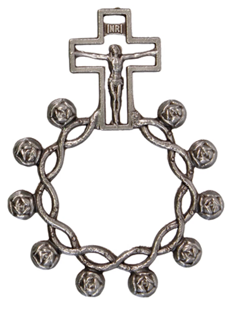 OXIDISED Finger Rosary Ring Decade Praying Beads Sliver Metal Open