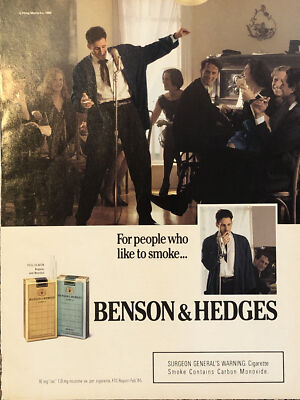 1989 Benson Hedges Cigarettes PRINT AD Singer VTG 1980s People Who Like To  Smoke | eBay