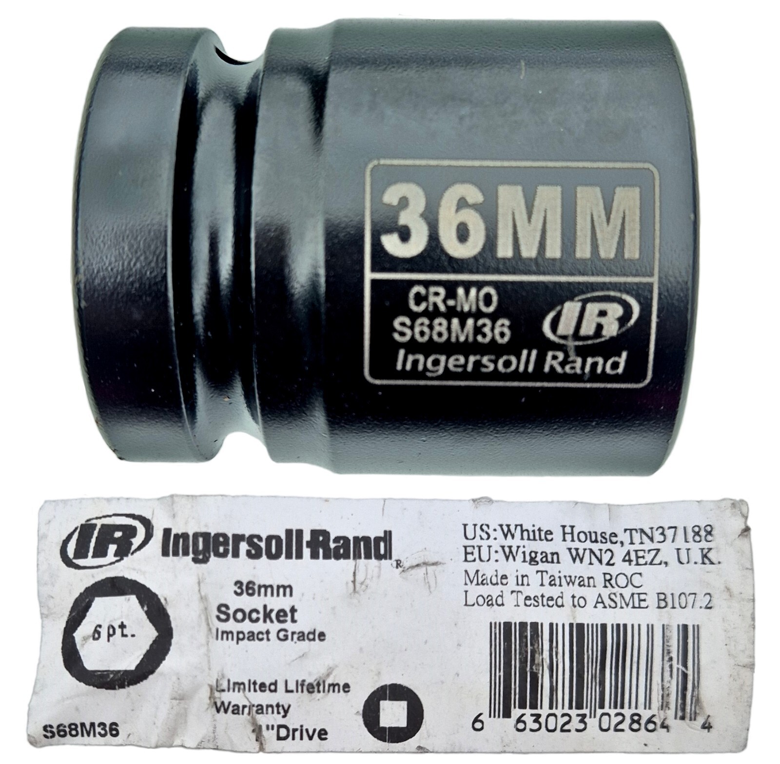 36mm IMPACT SOCKET 6 Point 1"" Drive Standard Length Cr-Mo INGERSOLL RAND S68M36
