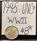 1945 P Mercury Silver Dime (UNC) Uncirculated Condition. WWII Era. ENN Coins