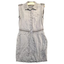 Sud Express Women's Button-Up Shirt Dress Small Gray Sleeveless Drawstring Waist