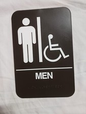 Men's Restroom Sign with Braille -Black and White, 9 x 6" Handicap Accessible