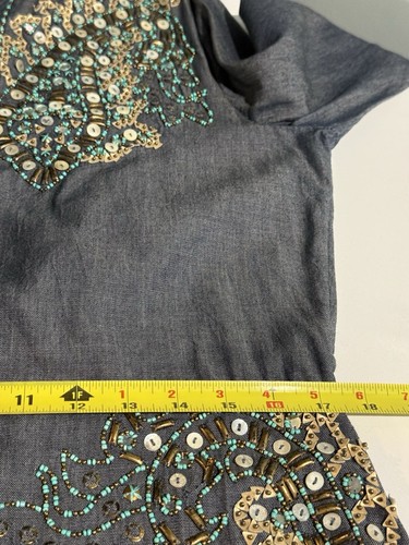 Antik Batik Beaded Alice Djellabah Chambray Shirt Dress Sz 40 M 8 Bohemian Artsy - Picture 13 of 15