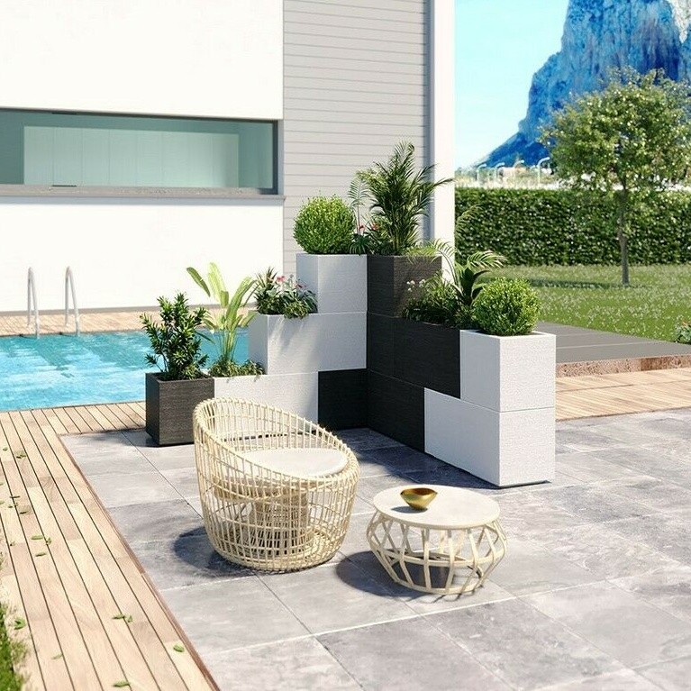 Vaso Quadrato Veca 30x30 Cm, Antracite, In Polimero, Per Interni Ed Esterni, Made In Italy