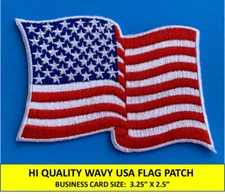 USA AMERICAN FLAG EMBROIDERED PATCH WAVING WAVY IRON-ON SEW-ON WHITE BORDER