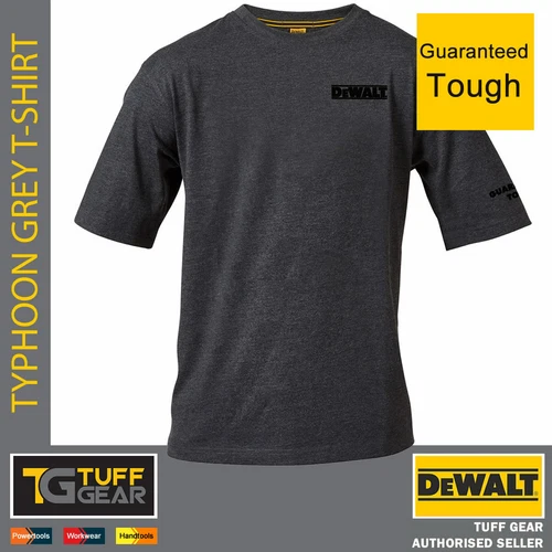 Official Dewalt Mens Charcoal Grey T-Shirt Work Mens Crew Neck Top Chest Logo