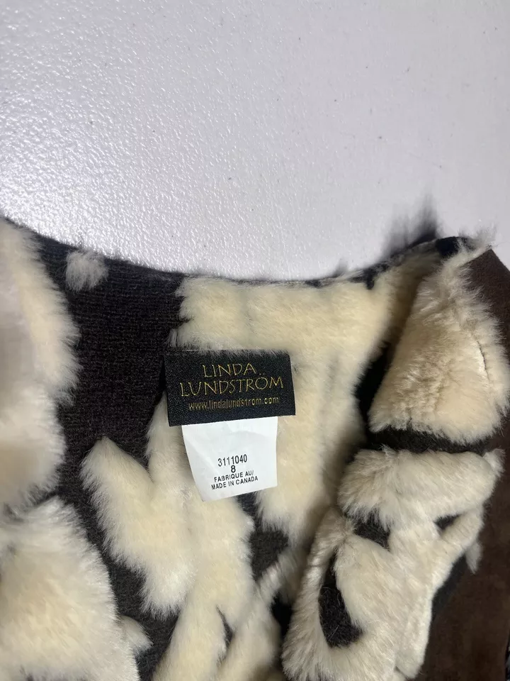 Linda Lundstrom Vest Women's 8 Brown Jacket Faux Fur Faux Suede Acrylic Poly - Image 4 of 4